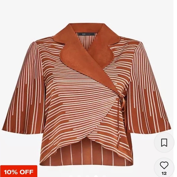 BCBGMAZAZRIA printed tulip hem wrap top - Picture 3 of 5